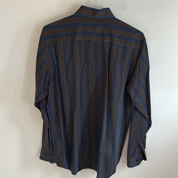 Bugatchi Navy Brown Striped Button Down Shirt - Picture 2 of 6